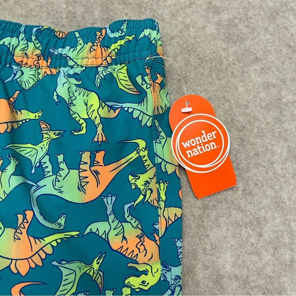 Wonder Nation Green Dinosaur UPF 50+ Swim Shorts Trunks Boys Size L(10-12) New